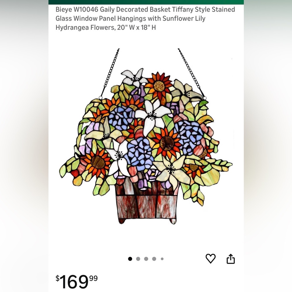 ▫️Stained Glass Floral Basket Window Art - Picture 2 of 7